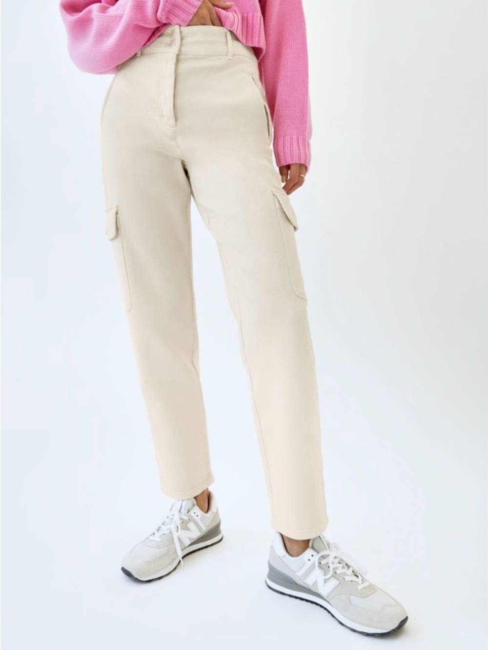 Wilfred Free Modern High Waisted Twill Cargo Barrel Straight Leg Tan Trousers